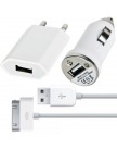 Автомобильное и сетевое зарядное устройство и USB кабель для iPhone 4s/ iPhone 4/ 3G/ 3Gs/ 2G/ iPod 3 в 1