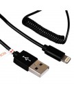 USB дата-кабель для Apple LIGHTNING витой (1.0 м) черный, с металлическими черными наконечниками