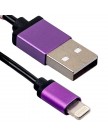 USB дата-кабель для Apple LIGHTNING витой (1.0 м) черный, с металлическими фиолетовыми наконечниками