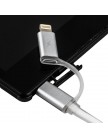 USB дата-кабель Remax AURORA Double-Sided 2в1 lightning&microUSB плоский (1.0 м) белый, с металическими наконечниками