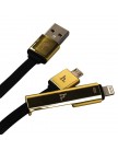 USB дата-кабель Hoco URL14 2в1 lightning&microUSB плоский (1.2 м) Черный, с золотыми металическими наконечниками