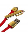 USB дата-кабель Hoco URL14 2в1 lightning&microUSB плоский (1.2 м) Красный, с золотыми металическими наконечниками