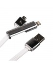 USB дата-кабель Hoco URL14 2в1 lightning&microUSB плоский (1.2 м) Белый, с серебристыми металическими наконечниками