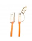 USB дата-кабель Hoco UPL08 2в1 lightning&microUSB плоский (1.2 м) Оранжевый, с золотыми металическими наконечниками