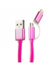 USB дата-кабель Hoco UPL08 2в1 lightning&microUSB плоский (1.2 м) Розовый, с розовыми металическими наконечниками