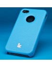 Накладка Jisoncase для iPhone 4 | 4S натуральная кожа голубая JS-ID-005